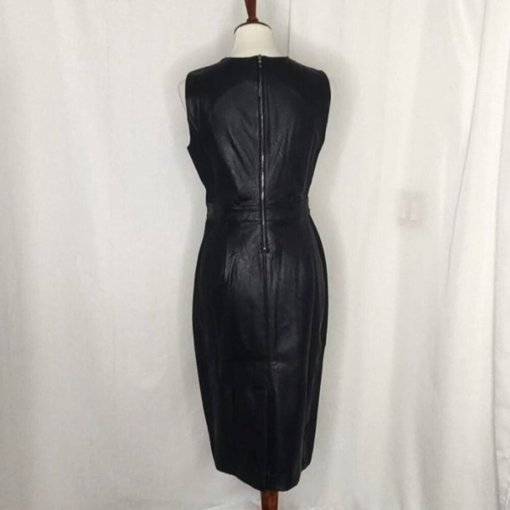 SPANX Dress Black Leather Like Combo Fitted M Delux Sheath Sleeveless 2039 - Picture 9 of 16